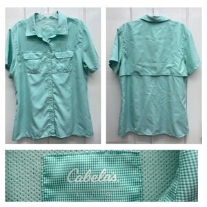 Cabela's Mesh Short Sleeve Fishing Shirt UPF 30 Women's Large Sun Protection